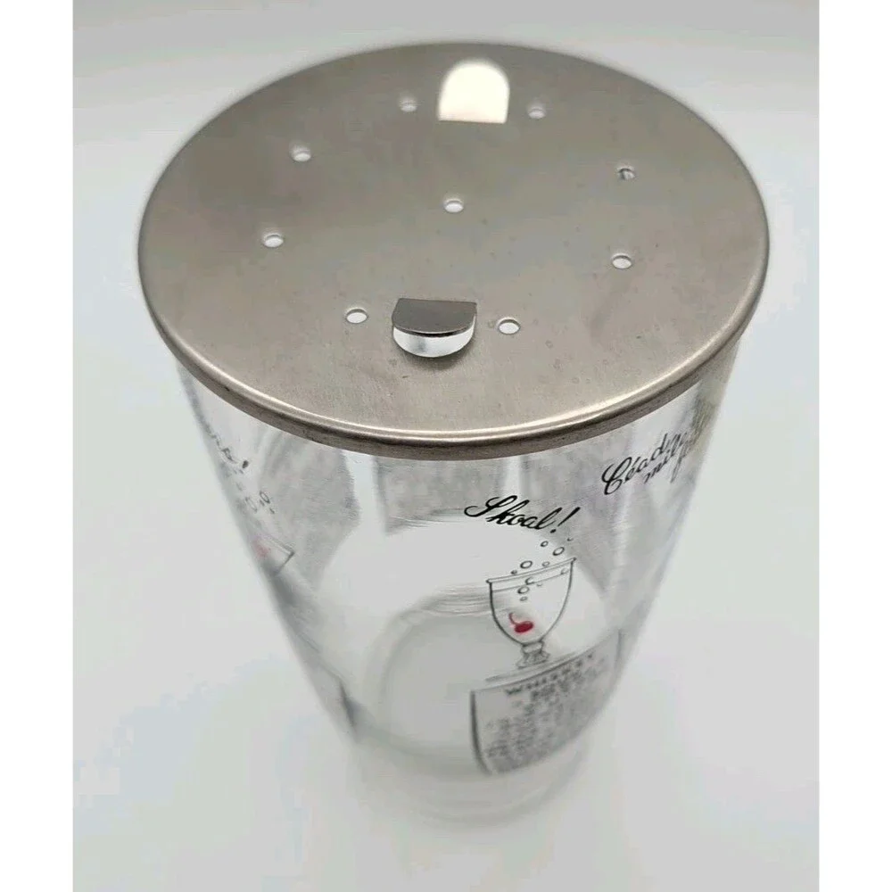 Vtg MCM XLarge 32-Oz Glass Cocktail Shaker Recipes 2 Lids Martini Daiquiri